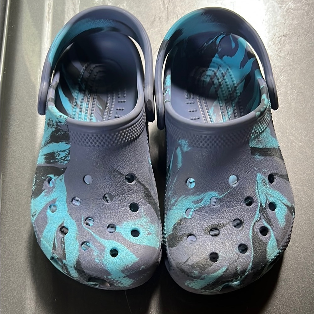 CROCS Blue and Black Sandals with Perforated Design